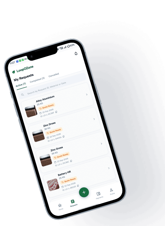 loopX app showing material requests and quotations