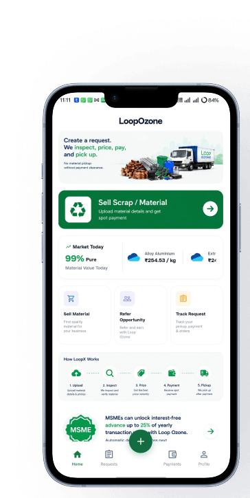 loopX dashboard for selling material, tracking requests and checking market information